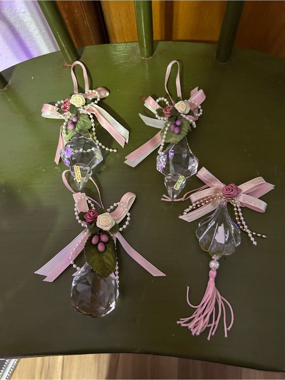Vintage 1990s pink plastic victorian style tasselled ornament Accent